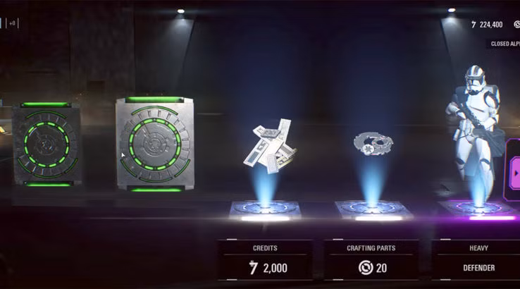 The end result of a game from Star Wars Battle Front 2 with the loot crate rewards.